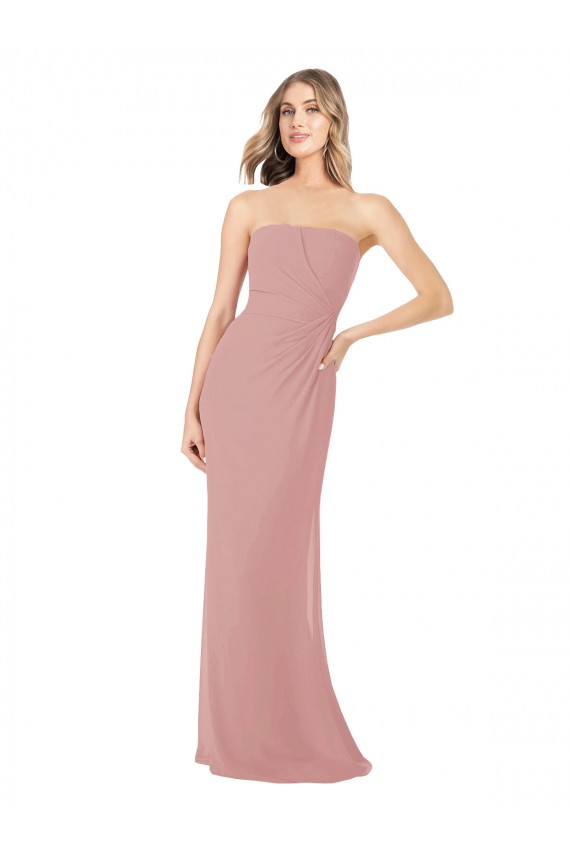 Discount Draped Strapless Sheath Long Chiffon Bridesmaid Dress