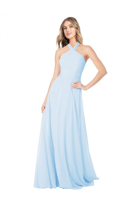 Discount Criss Cross High Neck Halter Chiffon Bridesmaid Dress