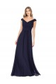 Discount Off the Shoulder Classic Chiffon Bridesmaid Dress with Draped Bodice