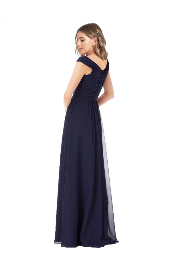 Discount Off the Shoulder Classic Chiffon Bridesmaid Dress with Draped Bodice