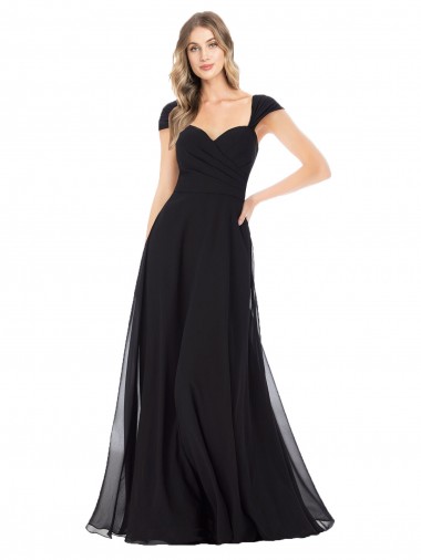 Discount Sweetheart Cap Sleeves Chiffon Bridesmaid Dress