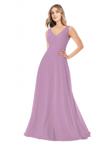 Discount Simple Chiffon V-Neck Bridesmaid Dress with Draped V-Back