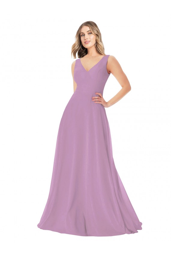 Discount Simple Chiffon V-Neck Bridesmaid Dress with Draped V-Back