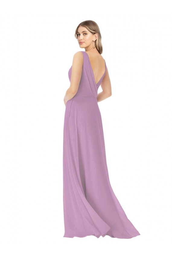 Discount Simple Chiffon V-Neck Bridesmaid Dress with Draped V-Back