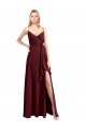 Discount Spaghetti Straps V-Neck Long Chiffon Bridesmaid Dress with Side Slit
