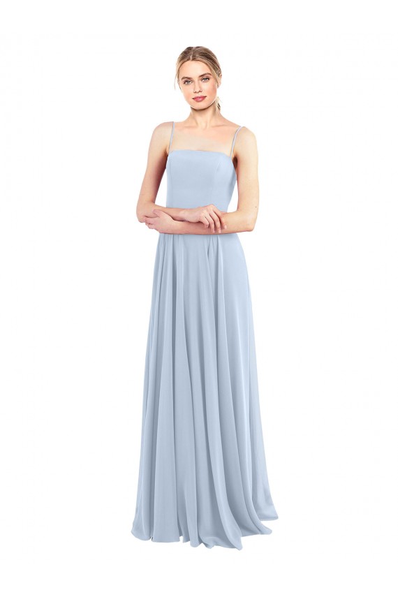 Discount Luxe Chiffon Straight Neckline Long Chiffon Bridesmaid Dress with Skinny Straps