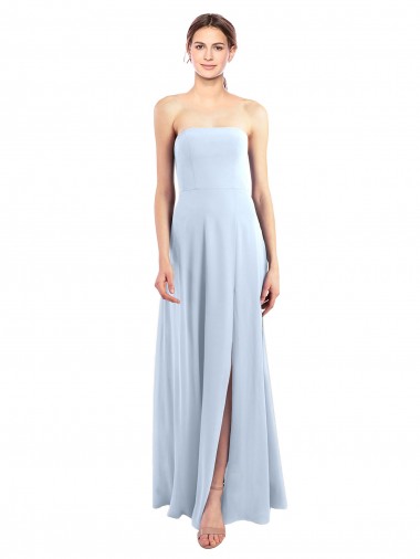 Discount Fitted Strapless Full Length Chiffon Bridesmaid Dress with Front Slit