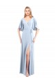 Discount V-Neckline and Cascading Flutter Sleeves Chiffon Bridesmaid Dress with Front Slit