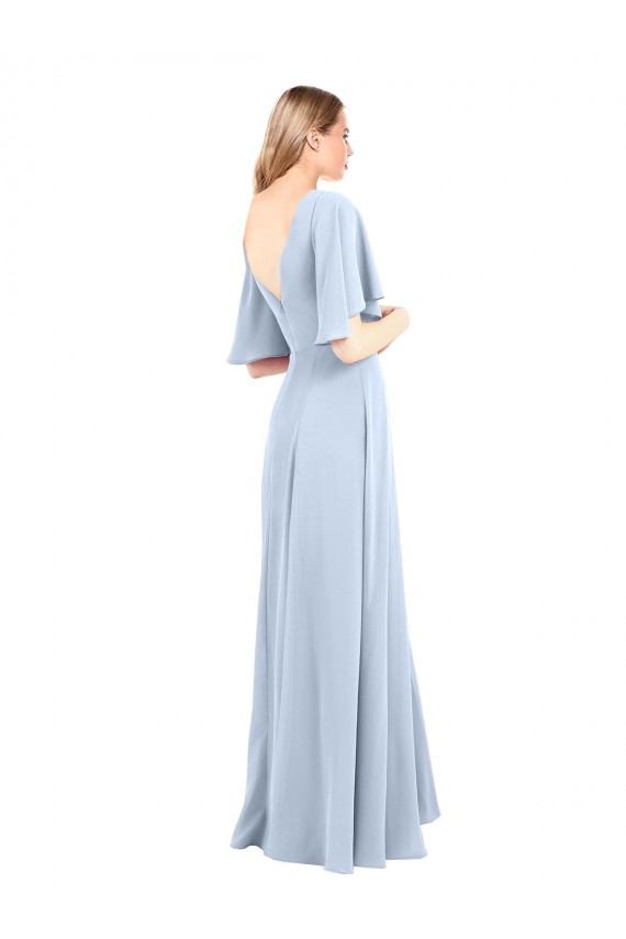 Discount V-Neckline and Cascading Flutter Sleeves Chiffon Bridesmaid Dress with Front Slit