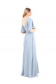 Discount V-Neckline and Cascading Flutter Sleeves Chiffon Bridesmaid Dress with Front Slit