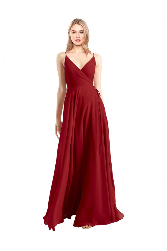 Discount A-Line Spaghetti Straps V-Neckline Chiffon Bridesmaid Dress Open Back