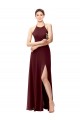 Discount Slim Long High Halter Neck Chiffon Bridesmaid Dress with High Side Slit