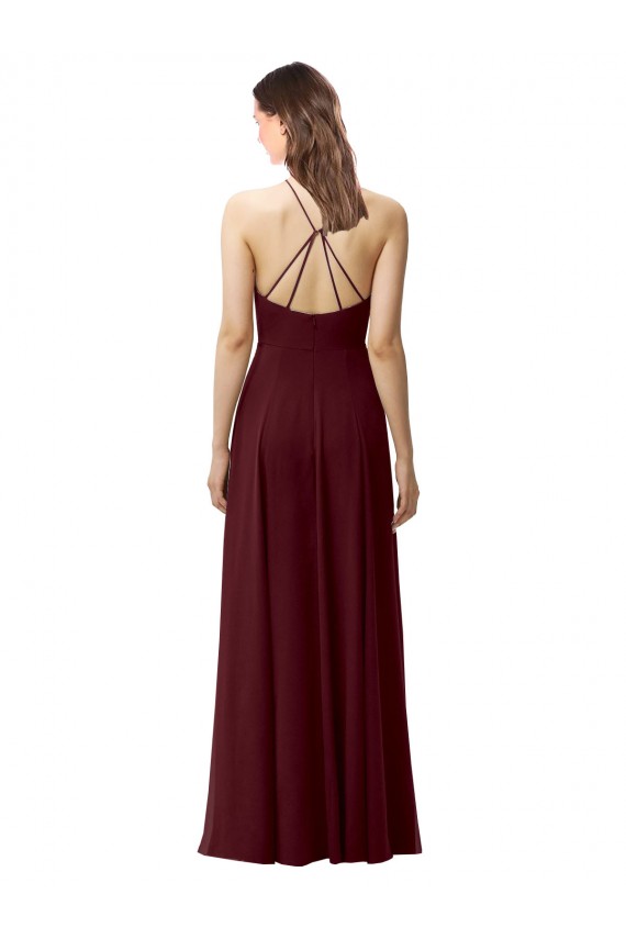 Discount Slim Long High Halter Neck Chiffon Bridesmaid Dress with High Side Slit