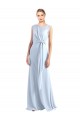 Discount Illusion Boat Neck Long Full Length Chiffon Bridesmaid Dress with Keyhole Back