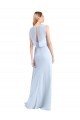 Discount Illusion Boat Neck Long Full Length Chiffon Bridesmaid Dress with Keyhole Back