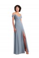 Discount Off the Shoulder Folded Sleeve Long Chiffon Bridesmaid Dress with High Side Slit