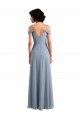 Discount Off the Shoulder Folded Sleeve Long Chiffon Bridesmaid Dress with High Side Slit