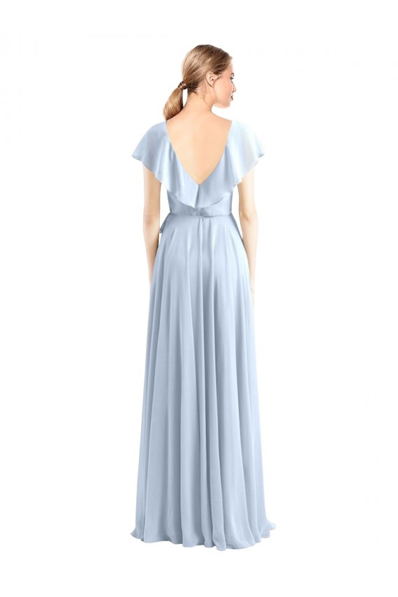Discount V-Neck A-Line Flutter Sleeves Long Chiffon Wrap Style Bridesmaid Dress