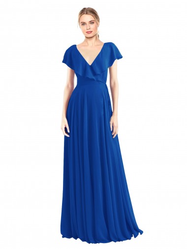 Discount V-Neck A-Line Flutter Sleeves Long Chiffon Wrap Style Bridesmaid Dress