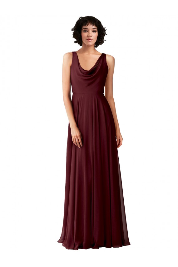 Discount Draped Cowl Neck Long Chiffon Bridesmaid Dress with Wide Straps