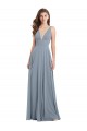 Discount Fitted V-Neckline Long Chiffon Bridesmaid Dress with V-Back