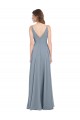 Discount Fitted V-Neckline Long Chiffon Bridesmaid Dress with V-Back