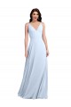 Discount Long Floor Length V-Neck Chiffon Bridesmaid Dress with Keyhole Back
