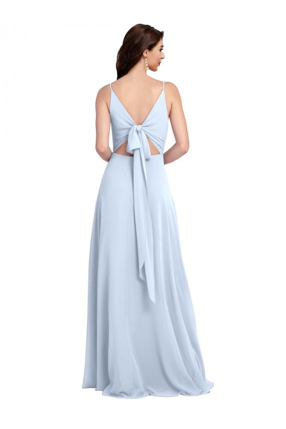 Discount Long Floor Length V-Neck Chiffon Bridesmaid Dress with Keyhole Back