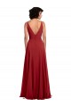 Discount Fitted Plunging Deep V-Neck Long Chiffon Bridesmaid Dress with V-Back