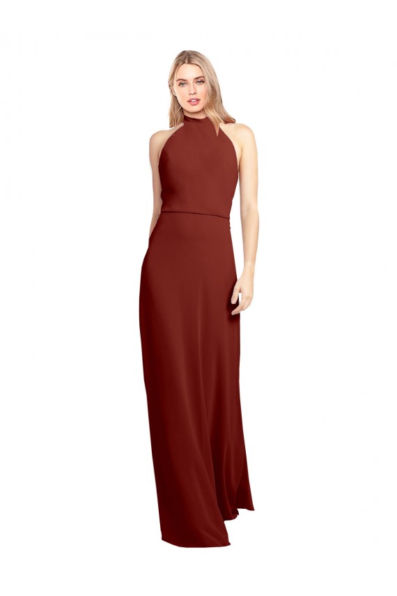 Discount Slim High Neck Halter Fitted Open Back Chiffon Bridesmaid Dress / Prom Dress