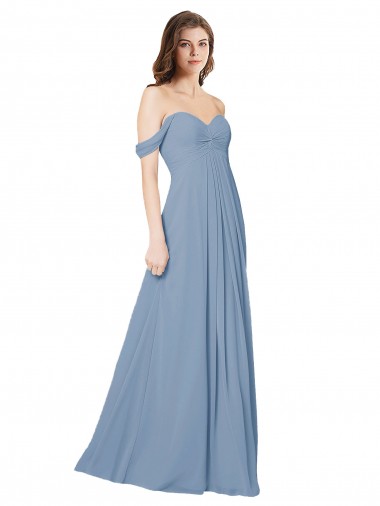 Discount Empire Waist Off the Shoulder Chiffon Bridesmaid Dress with Sweetheart Bodice
