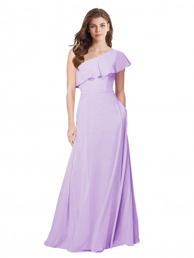 Discount Draped One Shoulder Long Chiffon Bridesmaid Dress 