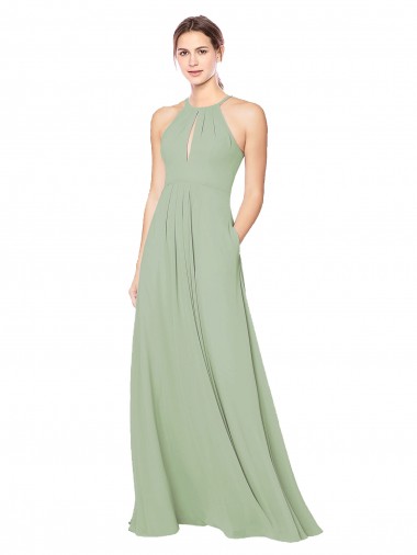 Discount High Halter Neck Keyhole Chiffon Bridesmaid Dress