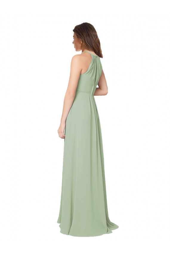 Discount High Halter Neck Keyhole Chiffon Bridesmaid Dress