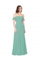 Discount Flounce Sleeves Off the Shoulder Long Chiffon Bridesmaid Dress