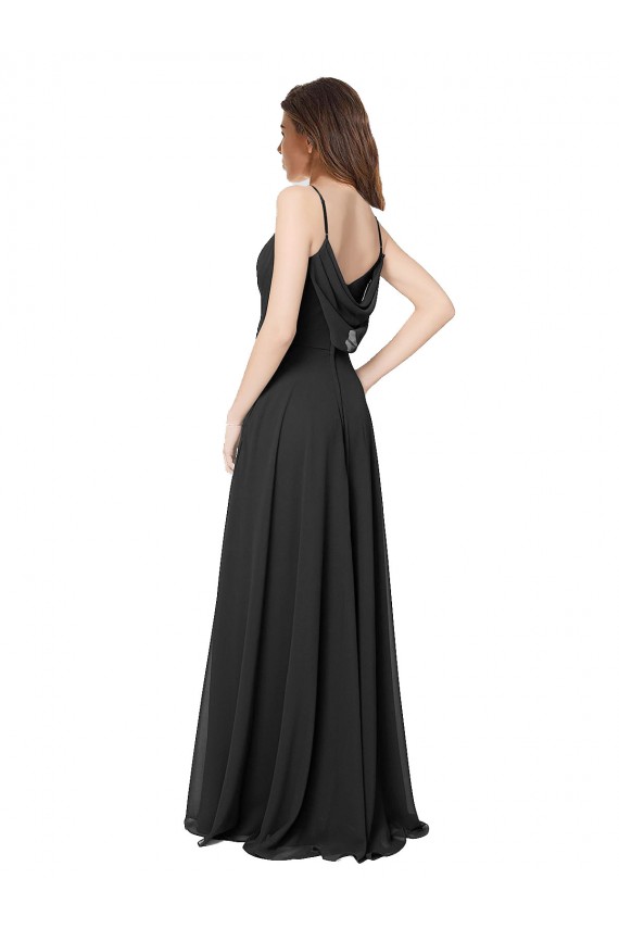 Discount Cowl Back Spaghetti Straps Long Chiffon Bridesmaid Dress 