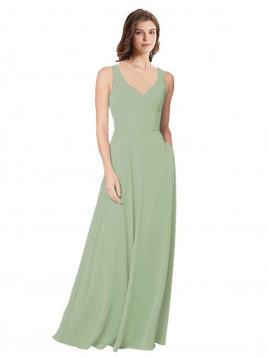 Discount A-Line Open Back Chiffon Bridesmaid Dress with Pockets