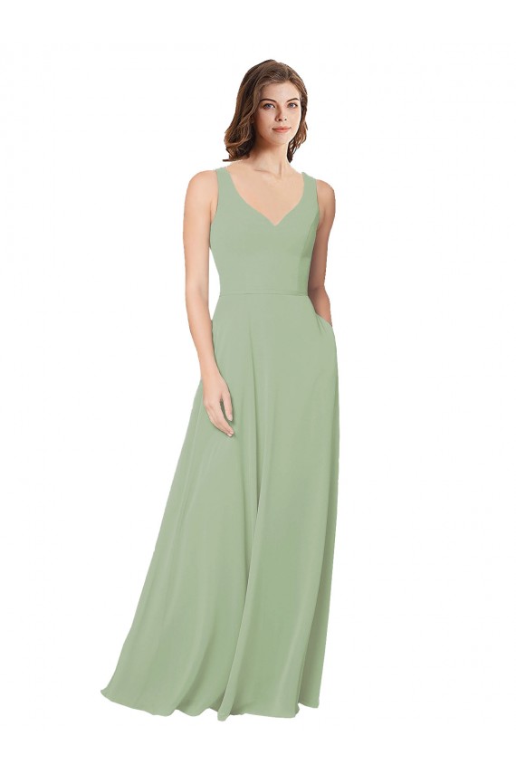 Discount A-Line Open Back Chiffon Bridesmaid Dress with Pockets