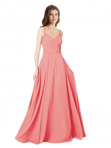 Discount Crossover Bodice Long Chiffon Bridesmaid Dress with Double Back Straps