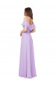 Discount Ruffled Off the Shoulder Long Chiffon Bridesmaid Dress with Slit