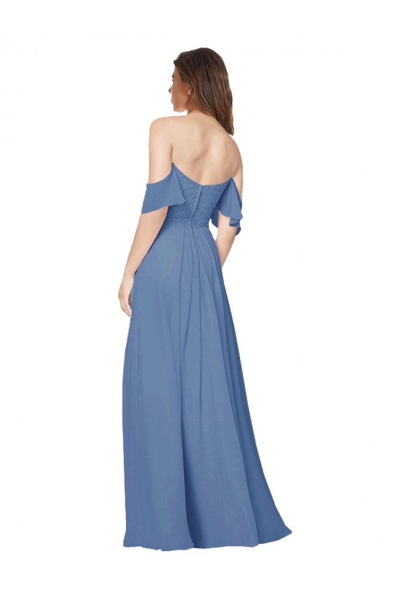Discount Flutter Sleeves Scoop Neck Off the Shoulder Long Chiffon Bridesmaid Dress