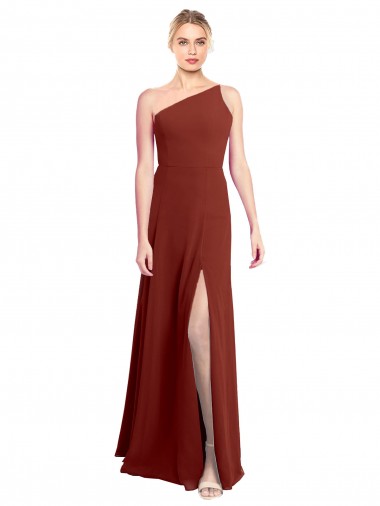 Discount Fit and Flare One Shoulder Long Chiffon Bridesmaid Dress with High Slit