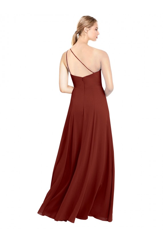 Discount Fit and Flare One Shoulder Long Chiffon Bridesmaid Dress with High Slit