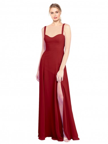 Discount Sweetheart Neckline Long Chiffon Bridesmaid Dress with Side Slit and Wide Straps