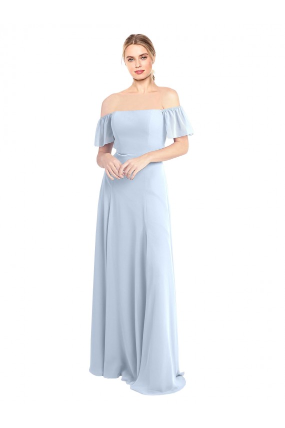 Discount Off the Shoulder Flutter Sleeves Long Chiffon Bridesmaid Dress