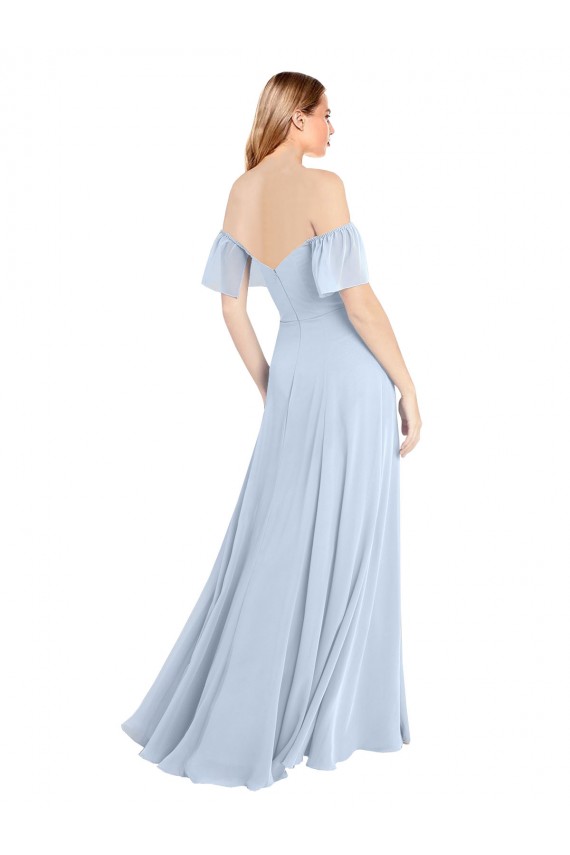 Discount Off the Shoulder Flutter Sleeves Long Chiffon Bridesmaid Dress