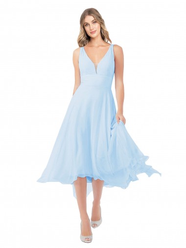 Discount Chiffon Midi Length Keyhole Back Cocktail Bridesmaid Dress