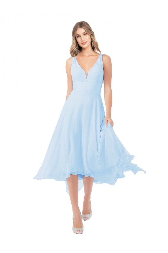 Discount Chiffon Midi Length Keyhole Back Cocktail Bridesmaid Dress