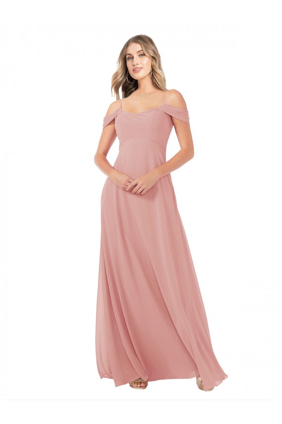 Discount Draped Shoulder Sash Back Chiffon Bridesmaid Dress