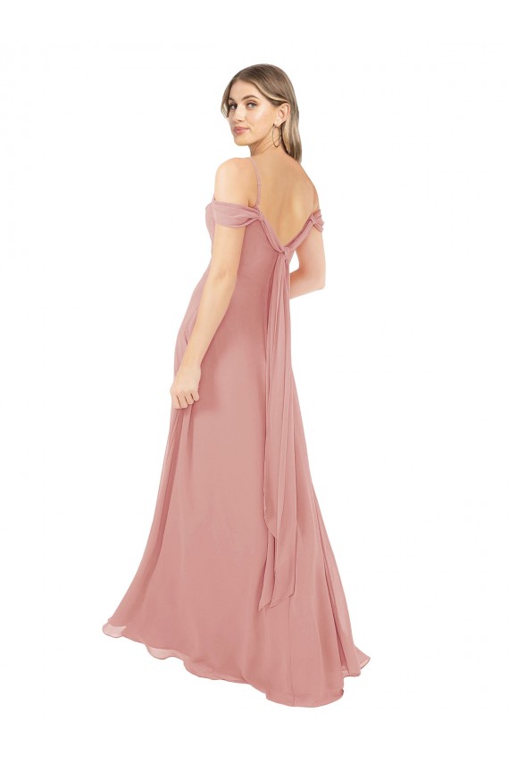 Discount Draped Shoulder Sash Back Chiffon Bridesmaid Dress